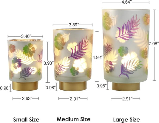 Eywamage Small Battery Operated Table Lamp, Glass Floral Lamp with Remote Timer, Cordless Lamp for Bedroom Living Room Kitchen