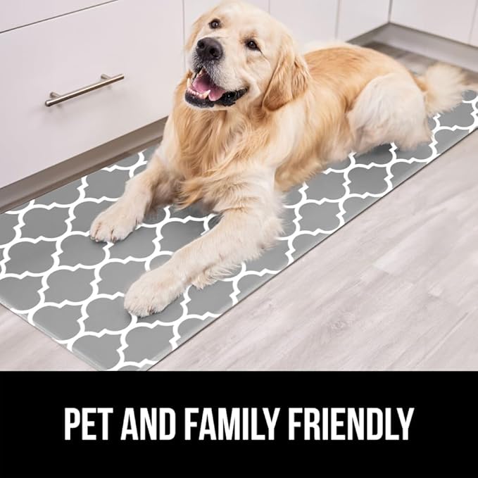 GORILLA GRIP 2 Pack Comfortable Cushioned Kitchen Mats for Floor, 17x24 + 17x48, Waterproof and Stain Resistant, 1/2 Inch Thick Ergonomic Standing Desk Anti Fatigue Mat, Foam Supports Feet, Grey White