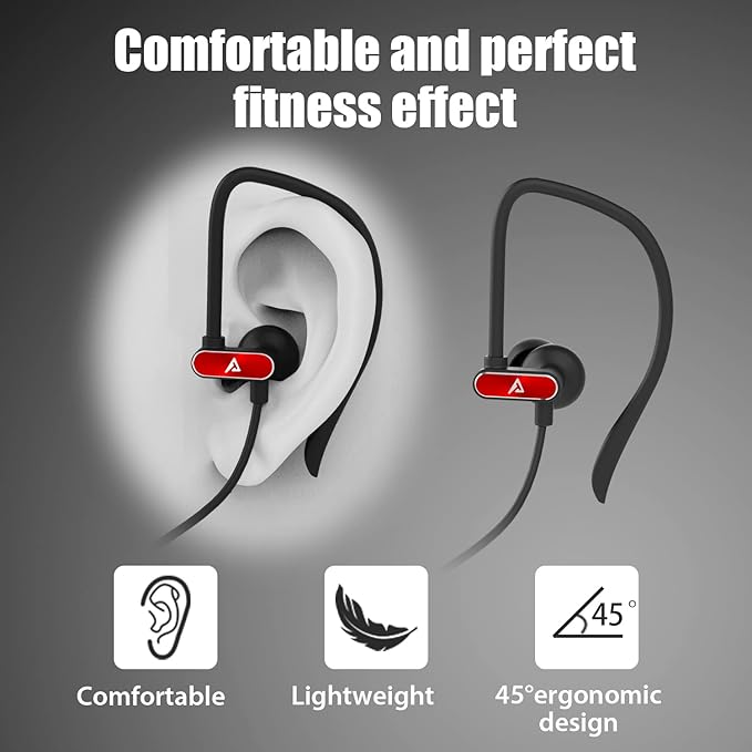 Lightning Earbuds with Ear-Hook Sports Earphones for iPhone 14/13/12/11 Pro Max/X/XS Max/XR - MFi Certified with Mic Red