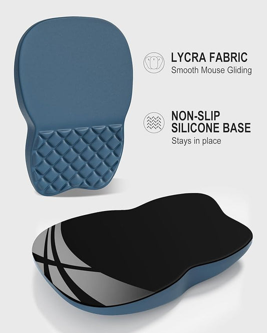 Auhoahsil Ergonomic Mouse Pad with Wrist Rest, Comfortable Slope Computer Mouse Mat with Wrist Support, Memory Foam Filling, Non-Slip Silicone Base, Pain Relief for Gaming Work, 8" x 12", Navy Blue