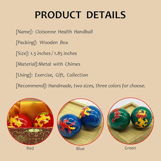 BRABUD 1.5'' Cloisonne Health Hand Balls Carved Dragon and Phoenix Pattern Exercise Stress Balls Craft Collection BS148 (S, blue)