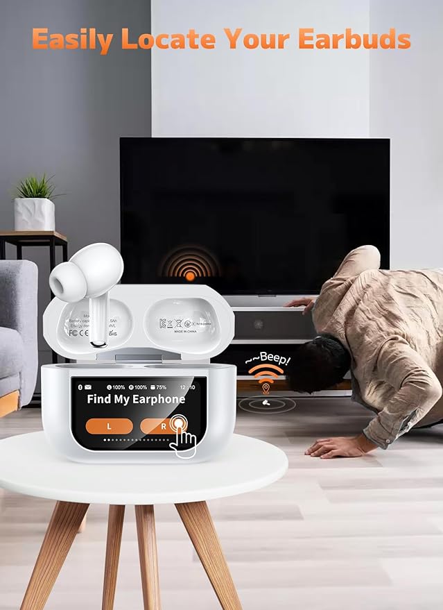 Wireless Earbuds, Bluetooth 5.4 Ear Buds with Multifunctional Touch Screen, ANC/ENC Noise Cancelling Headphones with 48H Playtime, Bass Stereo Sound, for Laptop, Android/iOS, Pad