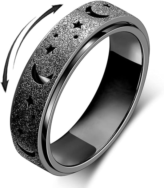 Anxiety Spinner Ring - Stainless Steel Fidget Ring for Men & Women - Moon Star Black 8
