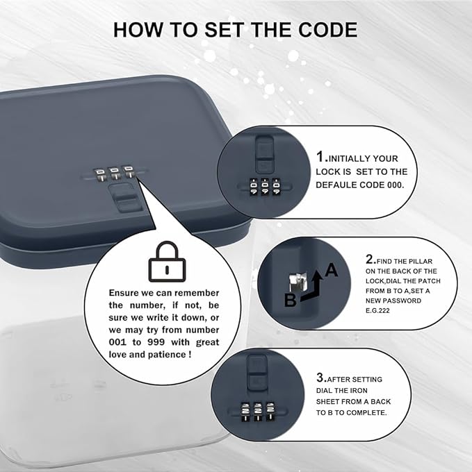 iBune Medication Lock Box, Small Lock Box, Childproof Medicine Lockbox, Lockable Storage Box for Pill Organizer/Medicine Safe/Phone/Refrigerator/Personal Items/Dorm, 5.6’’x 5.6’’x 6.3’’