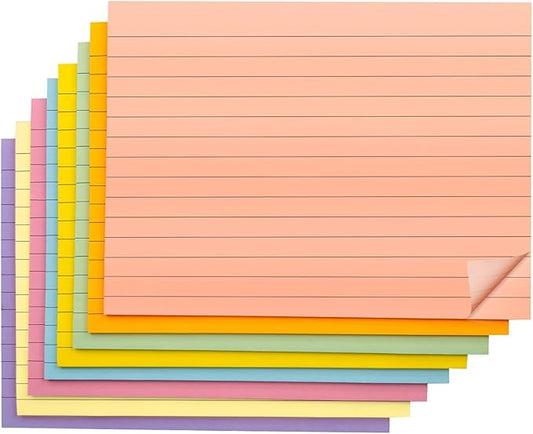 Lined Lined Self Stick 6 x 8 in Post,8 Pack Large Ruled Post Stickies,Ruled Stickies Super Sticking Power Memo Pads Strong Adhesive,Sticky Notes with Lines for Home,Office,School,50 Sheets/pad