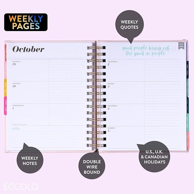 2025-2026 Eccolo Spiral Agenda Planner, Time To Plan, Weekly & Monthly Pages, 18 Months, Sticker Sheets, Inspirational Quotes (7.75 x 8.75, July 2025 - Dec 2026)