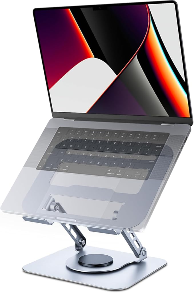 Leeboom Laptop Stand for Desk, Ergonomic 360° Rotating Aluminum Laptop Riser, Adjustable Notebook Holder Compatible with MacBook Air/Pro, Dell, HP, Lenovo (10-15.6 Inch, Silver)