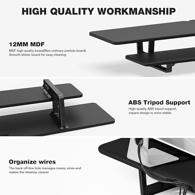 Dual Monitor Stand, 2-Tier Wood Monitor Riser with Storage Organizer and Cable Management, Black
