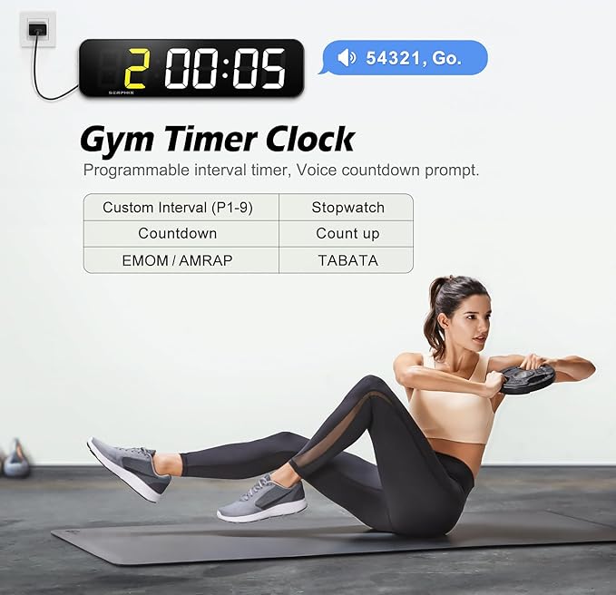 15.2" Large Digital Wall Clock, Customizable RGB Color, App and Remote Control, 6-Digit LED Clock with Seconds, Alarm, Countdown, Stopwatch, Timer Clock for Home Gym Living Room Office Garage Decor