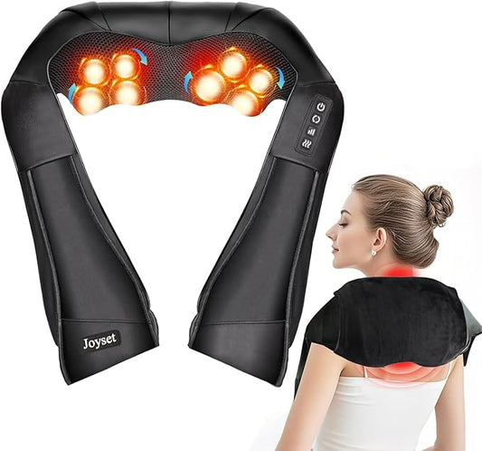 Joyset Shiatsu Neck and Back Massager with Heat,Electric Shoulder Massager for Pain Relief Deep Tissue,3D Kneading Massage with Cloth Cover Easy to Clean Best Gift for Men Women Parents