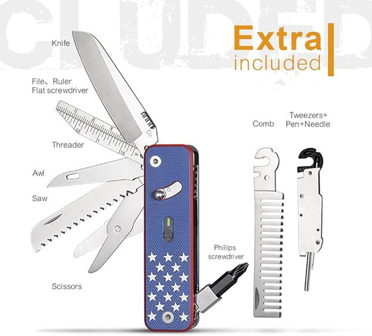 ROXON S503G Flex Companion Tool Modular Design and Adjustable Pocket Tool, Pre-Installed with 8 Essential Tools (1/4" Bit Driver, D2 Blade, Screwdriver, Taper Saw, Scissors, etc.)(US Version)