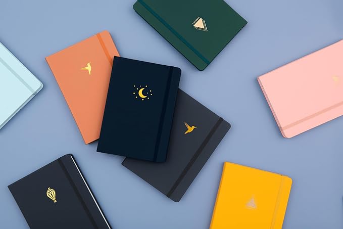 Yop & Tom Bullet Dotted Journal (A5) - Moon and Stars - Dot Grid Notebook With Extra Thick Paper (160 GSM) - Midnight Blue