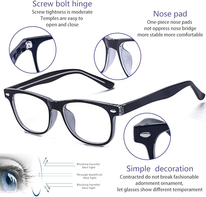 ALWAYSUV Blue Light Glasses For Kids Computer Gaming Blocking Glasses Anti-Radiation UV 400 Protection Eyewear 3-12 Age (Black+Blue)