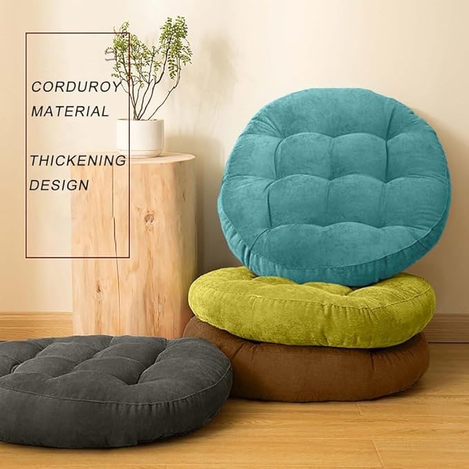 Meditation Floor Pillow Set of 2 Large Round Floor Cushions for Adults Tufted Corduroy Floor Seat Pillows Cushion for Living Room,Brown 16.5" Lx16.5 Wx3 H