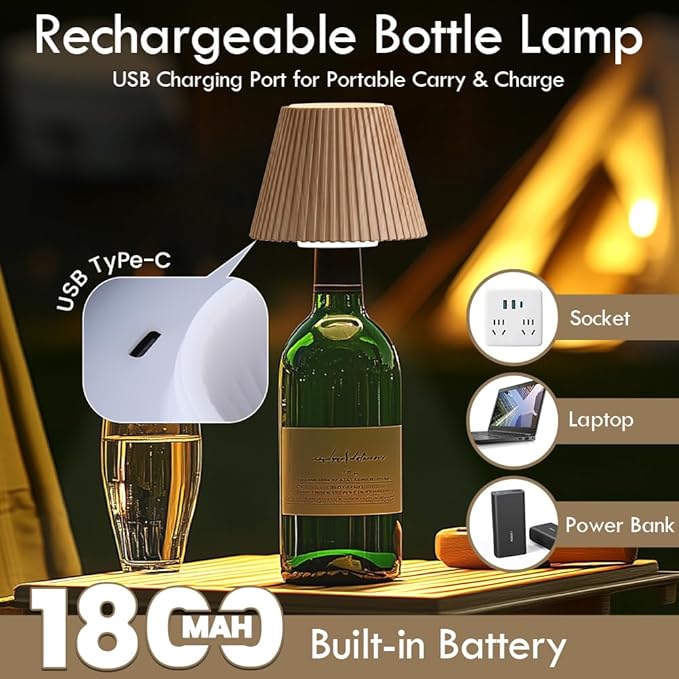 WILIT Wireless Lamp Shades for Liquor Bottle Lights, 3 Level Brightness Cordless Table Lamp, Table Top Decor for Living Room, Wine Lamp Touch Lamps for Nightstand, Housewarming Gifts New Home
