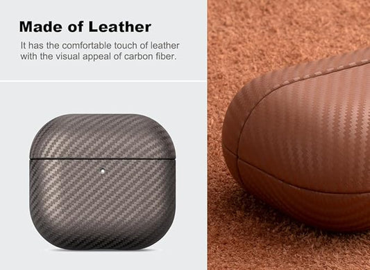 Leather Case for AirPods 4 / AirPods 4 with Active Noise Cancellation Case Cover - Selected Skin-Friendly Leather, Carbon Fibre Texture, Handmade Drop Protective Hard Cover - Desert Titanium