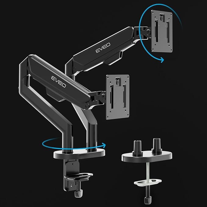 EVEO Premium Dual Monitor Mount 14"-35” Dual Monitor Arm VESA Bracket Adjustable Height Gas Spring Dual Monitor Stand, Screen Full Motion Dual Monitor Arm-Computer Monitor Stand for 2 Screens - Red