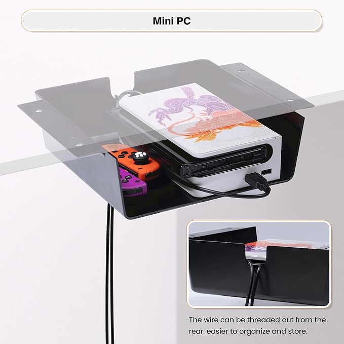 2 Pack Adhesive Under Desk Hanging Shelf Mount Drawer Organizer, Attachable Plastic Under Desk Storage Tray for Standing Desks, Tables, Workstations, Gaming, Cabinet, Increase Storage Space - Black