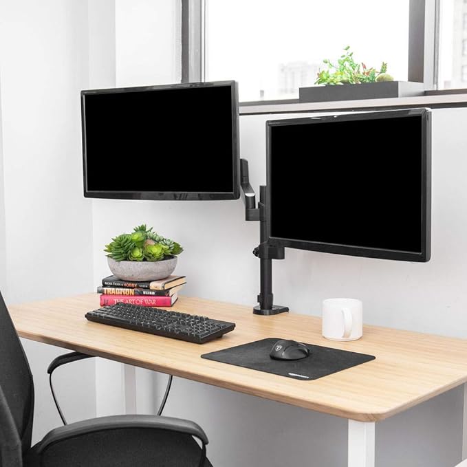TechOrbits Triple/Double/Single Monitor Mount Stand - Computer Screen Desk Gas Spring Arm (Dual Monitor - Black)