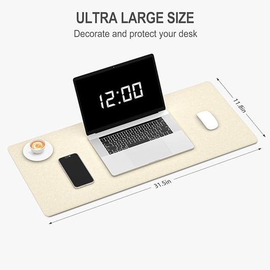 Auhoahsil Felt Desk Mat, Minimalist Large Mouse Pad XL 31.5 x 11.8 in, Desk Matt for Desktop, Keyboard, Laptop, Computer, Office, Work from Home, Gaming, Beige