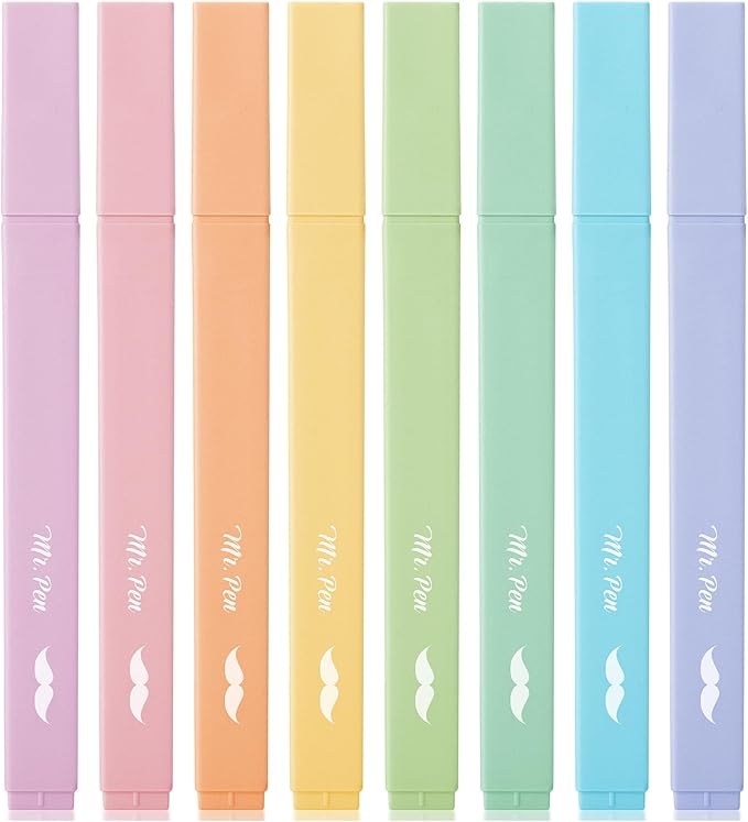 Mr. Pen- Aesthetic Highlighters, 8 pcs, Chisel Tip, Pastel Colors, Cute Highlighters Assorted Colors