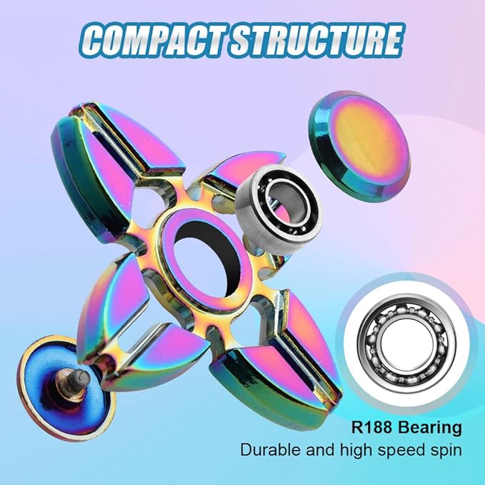 7 Pack Rainbow Fidget Spinners Pack Stress Relief Toys for Kids Adults, Finger Hand Spinner Metal Fidget Bulk Set Desk Toy for Anti-Anxiety Focus, Cool Small Gadget Novelty Gifts Party Favor