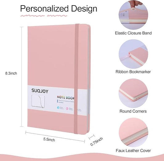 Lined Journal Notebook for Women Men, 5.5"x8.3",100 GSM Thick Paper, A5 Hardcover Leather Journaling Notebooks for Writing,Travel, Work & School, College Ruled Notebooks for Note Taking Diary (Pink)