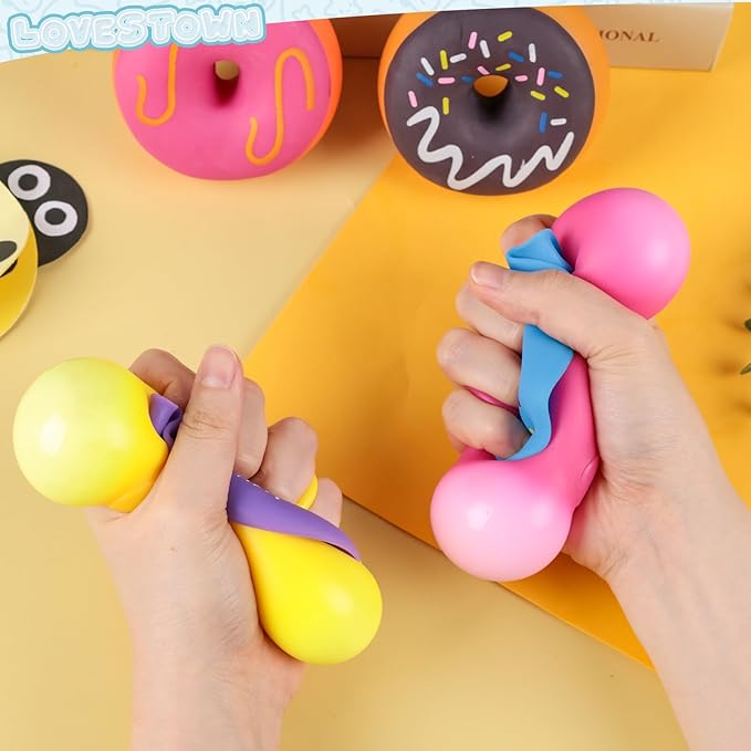 LovesTown 4PCS Donut Stress Ball - Artificial Donut Sensory Toys for Birthday Party Favors, Photo Props & Display