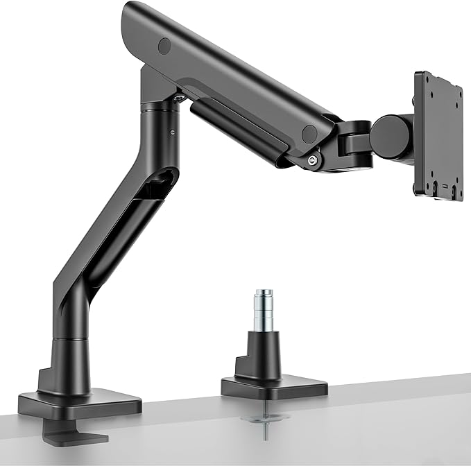 monTEK Sleek Aluminum Monitor Arm for 17–57” Ultrawide Screens up to 59 lbs, Heavy Duty Single Monitor Arm Desk Mount, Pneumatic Lift, Quick-Release Plate, Clamp/Grommet, Max VESA 100x100