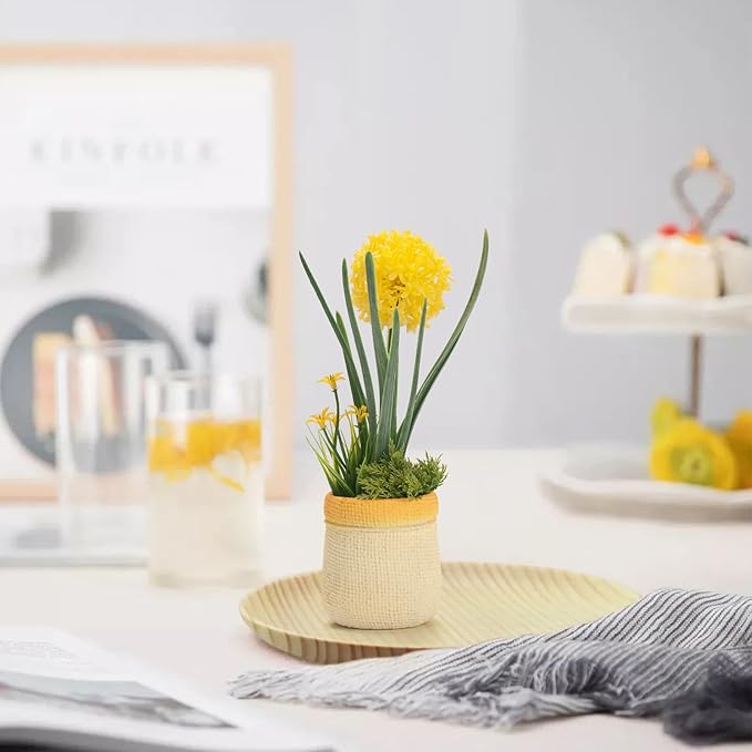 Velener 4PCs Fake Flowers in Vase, Babys Breath Artificial Flowers Indoor, Fake Potted Plants, Hydrangeas, Desk Plants for Home Indoor Bathroom Kitchen Shelf Office Decor(Plastic Vase)