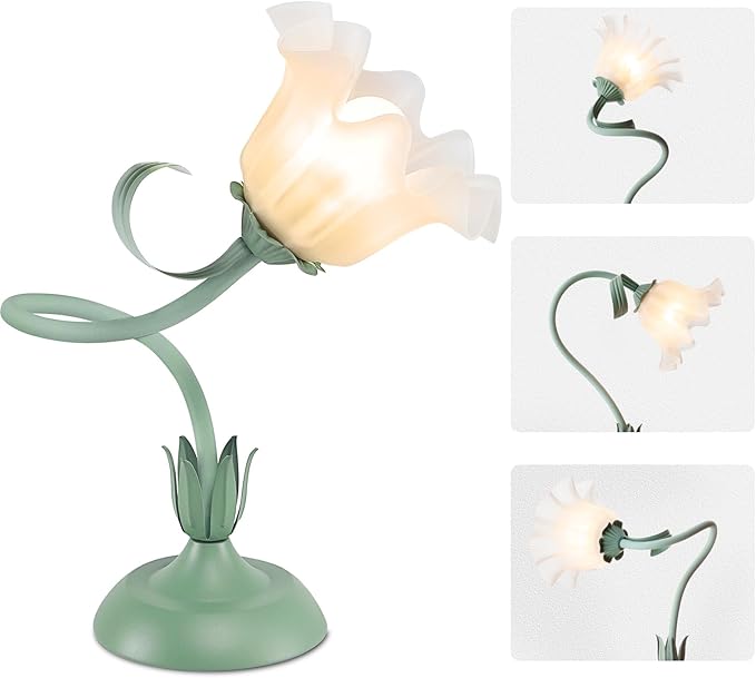 Cute Flower Desk Lamp, 3 Color Temperature Table Lamp with LED Bulb, Vintage Bedside Lamps, Reading Lamps with Soft Light for Bedroom, Living Room