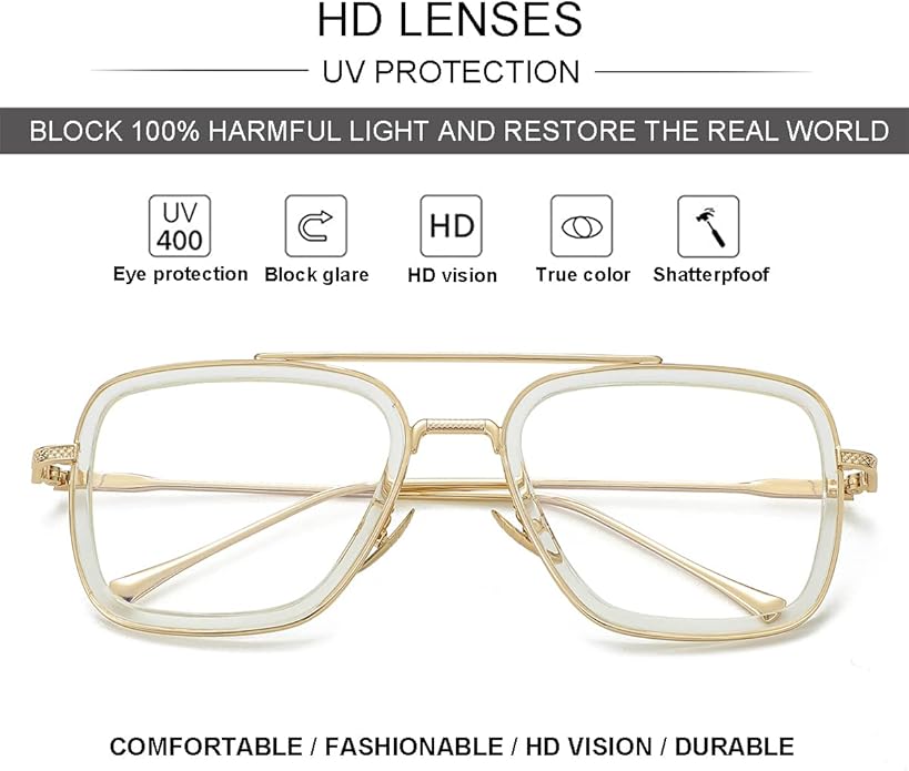 Tony Stark Style Blue Light Blocking Glasses for Men Women, Iron Man and Spider-Man Computer Gaming Glasses