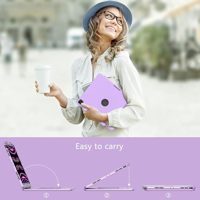 Keyboard Case for iPad Air 13 inch (M3/M2, 2025/2024), Backlit Keyboard for iPad Pro 12.9” inch (4th Gen 2020/ 3th Gen 2018) - Touch Trackpad - 360° Protective Case with Pencil Holder (Light Purple)