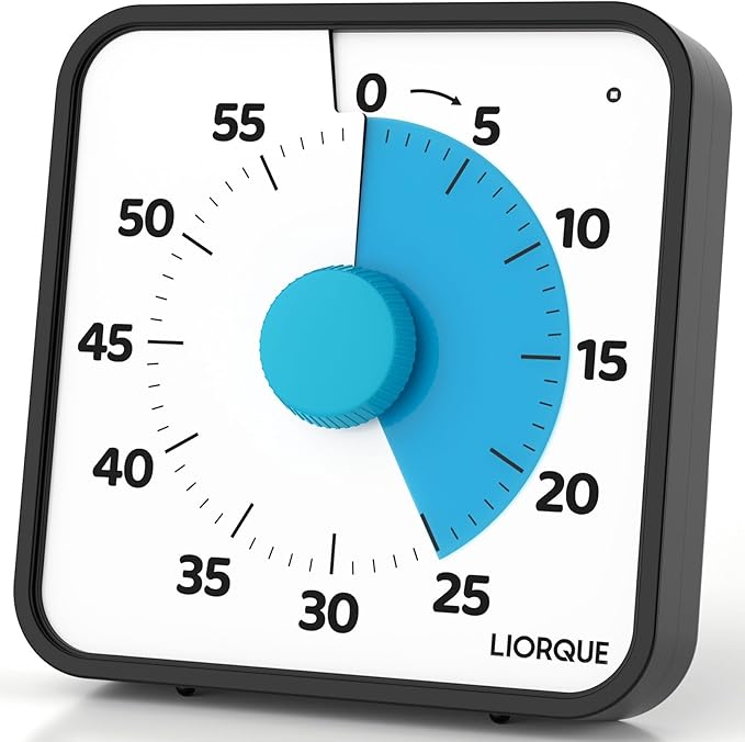 LIORQUE 60 Minute Visual Timer for Kids and Adults, Non-Ticking 7.5 Inch Large Visual Countdown Timers for Classroom Desk Countdown Clock with Magnetic Backing, Kids Pomodoro Timer Clock