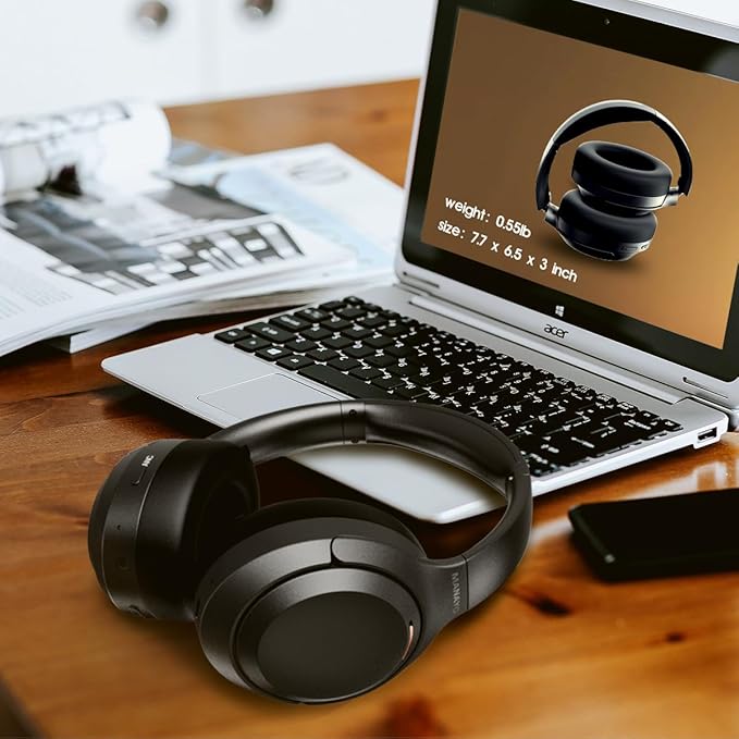 Hybrid Active Noise Cancelling Over Ear Bluetooth Headphones, Wireless ANC Headphones with Microphone for TV, Phone, PC, Laptop, Gym,800mAh Battery, Bluetooth 5.4, Foldable for Travel & Office