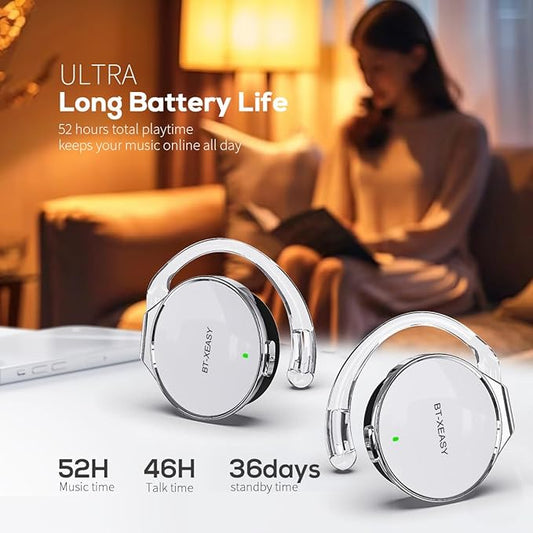 Open Ear Headphones Wireless 52hrs Bluetooth 5.4 Over Ear Hooks Headphones Earbuds with Microphone Ear Clip Earbuds Simultaneously Connect 2 Devices Clip on Earphones