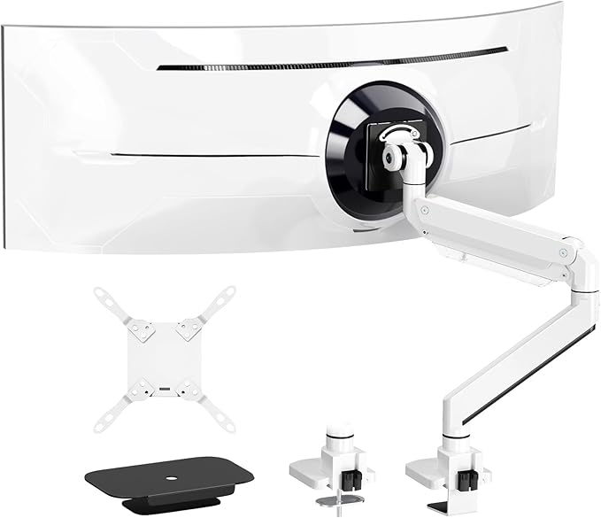 17-57 inch Ultrawide Monitor Arm - PUTORSEN, up to 59.4 lbs, Heavy Duty Monitor Arm for Flat/Curved Display and TV with VESA 75 * 75-200 * 200, with Steel Reinforcement Plate, White