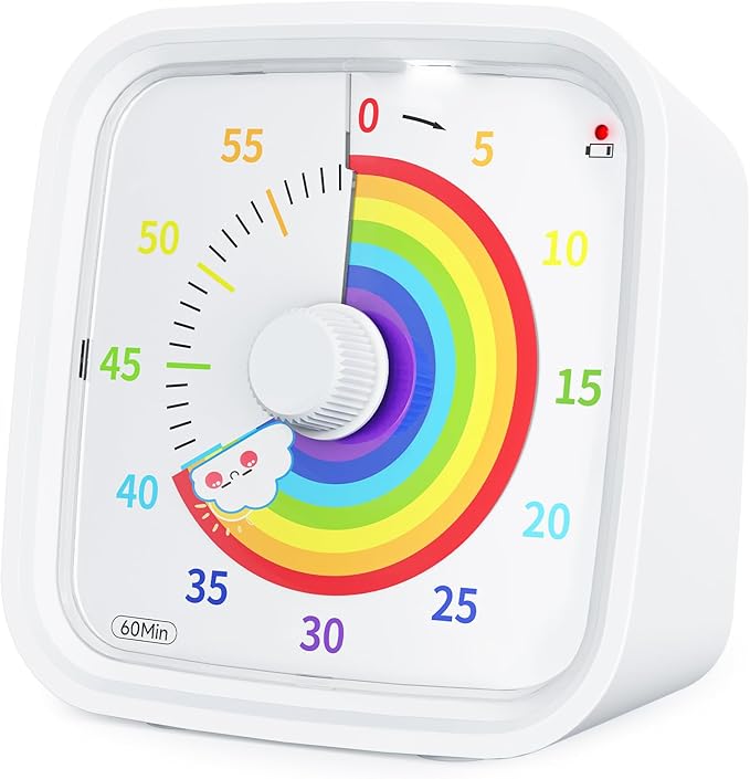 Yunbaoit Visual Timer with Protective Case, Rainbow Disk 60 Minute Countdown Timer for Kids and Adults, Silent Time Management Tool(White)