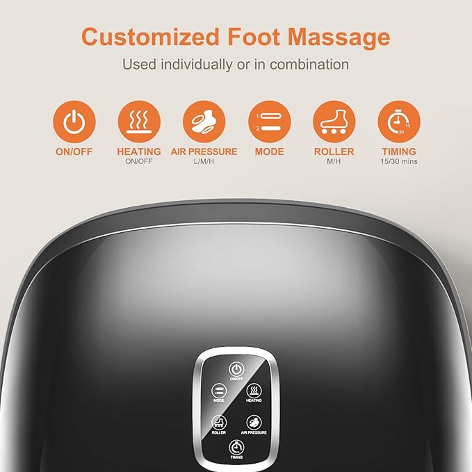 Shiatsu Foot Massager with Heat Feet Massager for Plantar Fasciitis, Neuropathy with Air Compression, Deep Kneading, Multiple Modes & Adiustable Intensity, Gifts for Women Men, Size 13