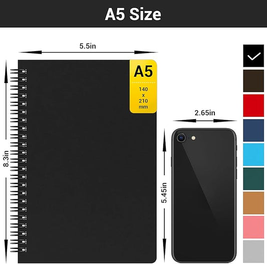 EUSOAR Spiral Journal Notebook, A5 24Packs 5.5"X8.3" 120 Pages Lined College Ruled Subject Notebook,Travel Writing Journal Notepad Sketchbook, Students Office Business Diary Book Journal-Black