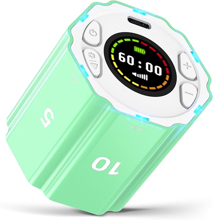 Digital Magnetic Hexagonal Timer Management Cube Timer with Customizable Alerts & Countdown - Rechargeable & Compact for Cooking, Working, Studying (Avocado Green)