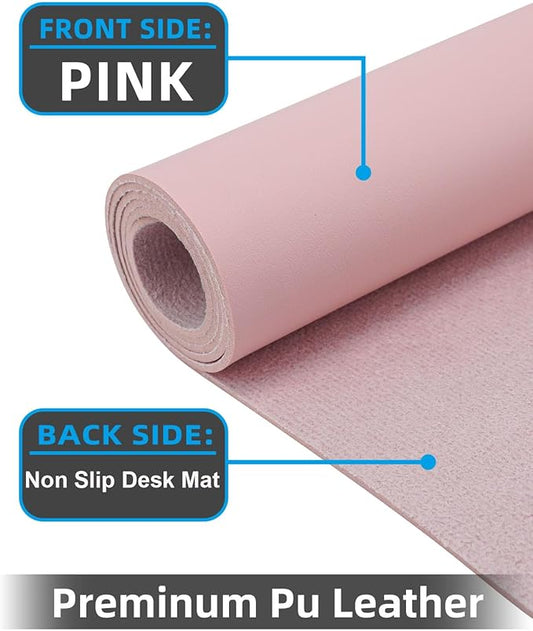 Pink Leather Desk Mat, Large Mouse Pad & Laptop Mat for Office & Home (23.6"x13.8")
