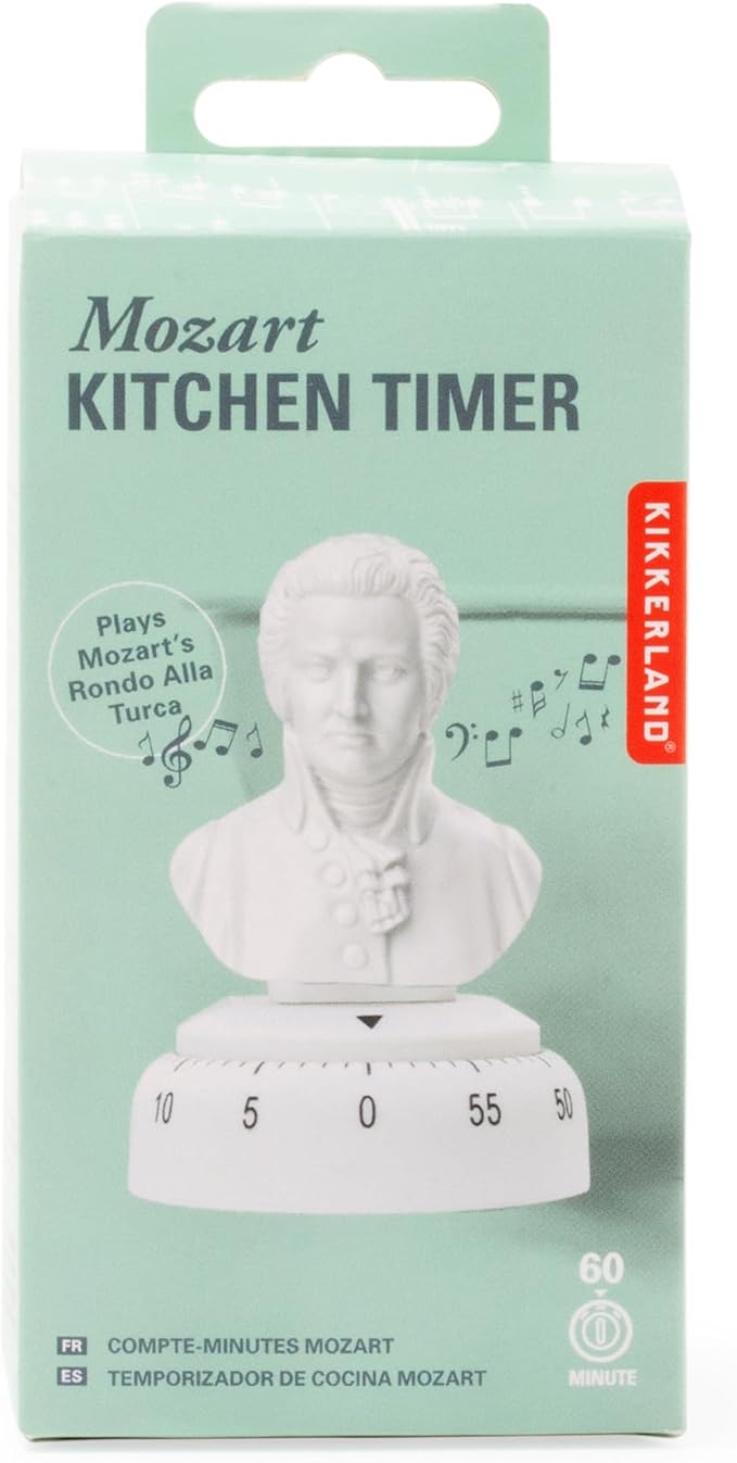 Kikkerland Mozart Timer – Musical Gadget for Home & Kitchen – 60 Minute Windup Timekeeper for Cooking for Music Lovers
