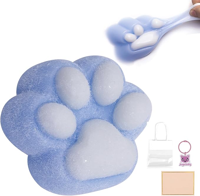 Taba Squishy Cat Paw Toy Handmade, Cute Kawaii FuFu Squishies, Sticky Squishy Pinch Fmily, Jelly Kitty Paw Squeeze Toys, YoYo Funny Fidget Toys Novelty Things for Anxiety, Adults Kids - Blue