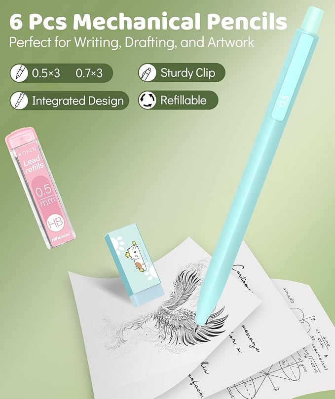 Hifunwu 38 PCS Aesthetic School Supplies with Big Pen Case, 5 Black Ink Gel Pens, 12 Pastel Highlighters, 6 Mechanical Pencils Set 0.5 & 0.7 mm for Students Back to School