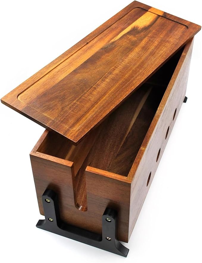 Large Cable Management Box, Wood Cord Hider Box & Organizer for Power Strip Hider Cable Storage for Office, TV Wires, Desk Cord Organizer, 14.1" x 6" x 6.3", Vintage Walnut