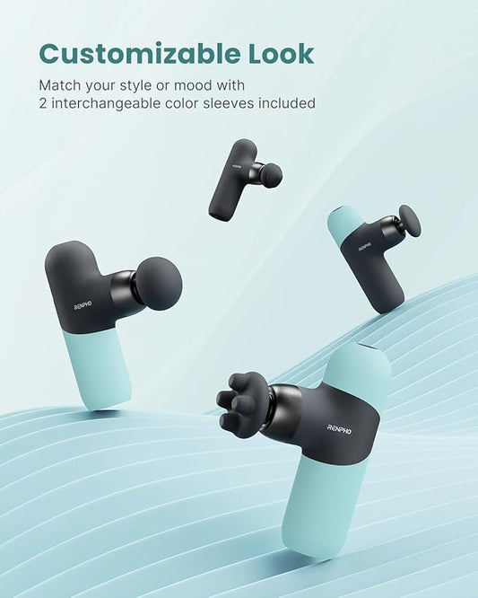 RENPHO Mini Thermal Massage Gun with Heat, Portable Deep Tissue Percussion Massager, Color Silicone Sleeves Travel Size with Carry Case, Mint