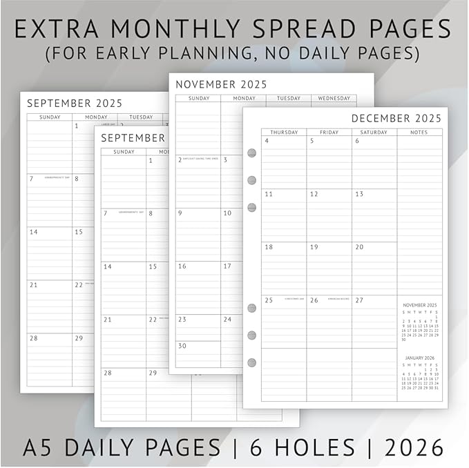 newestor 2026 Daily Planner Refills A5 Size, Filofax Compatible - Day Appointment Schedule & To-Do, Monthly Tabs, 6-Hole Punched