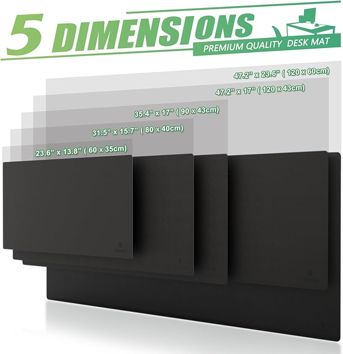 K KNODEL Large Office Leather Desk Mat, Mouse and Keyboard Pad, Computer and Laptop Mat, Desktop Protector and Cover, Writing Pad and Blotter (47.2"x17", Black)