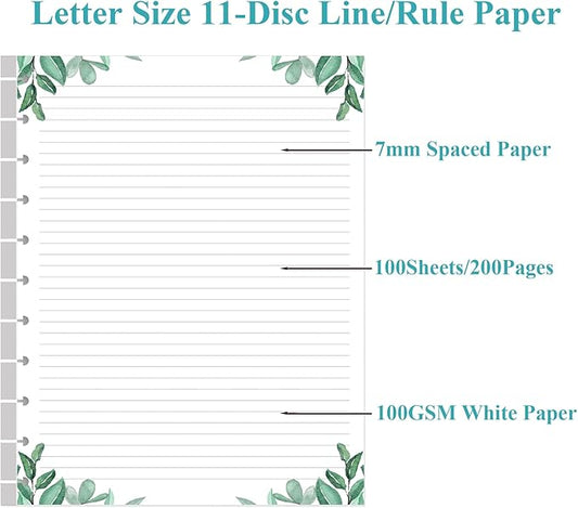 A4 TUL Discbound Lined Refill Paper, 11-Disc Discbound Ruled Filler Paper, 100Sheets / 200Pages Loose-Leaf Line Paper, 100gsm White Paper, 8.5'' x 11'', Leaf